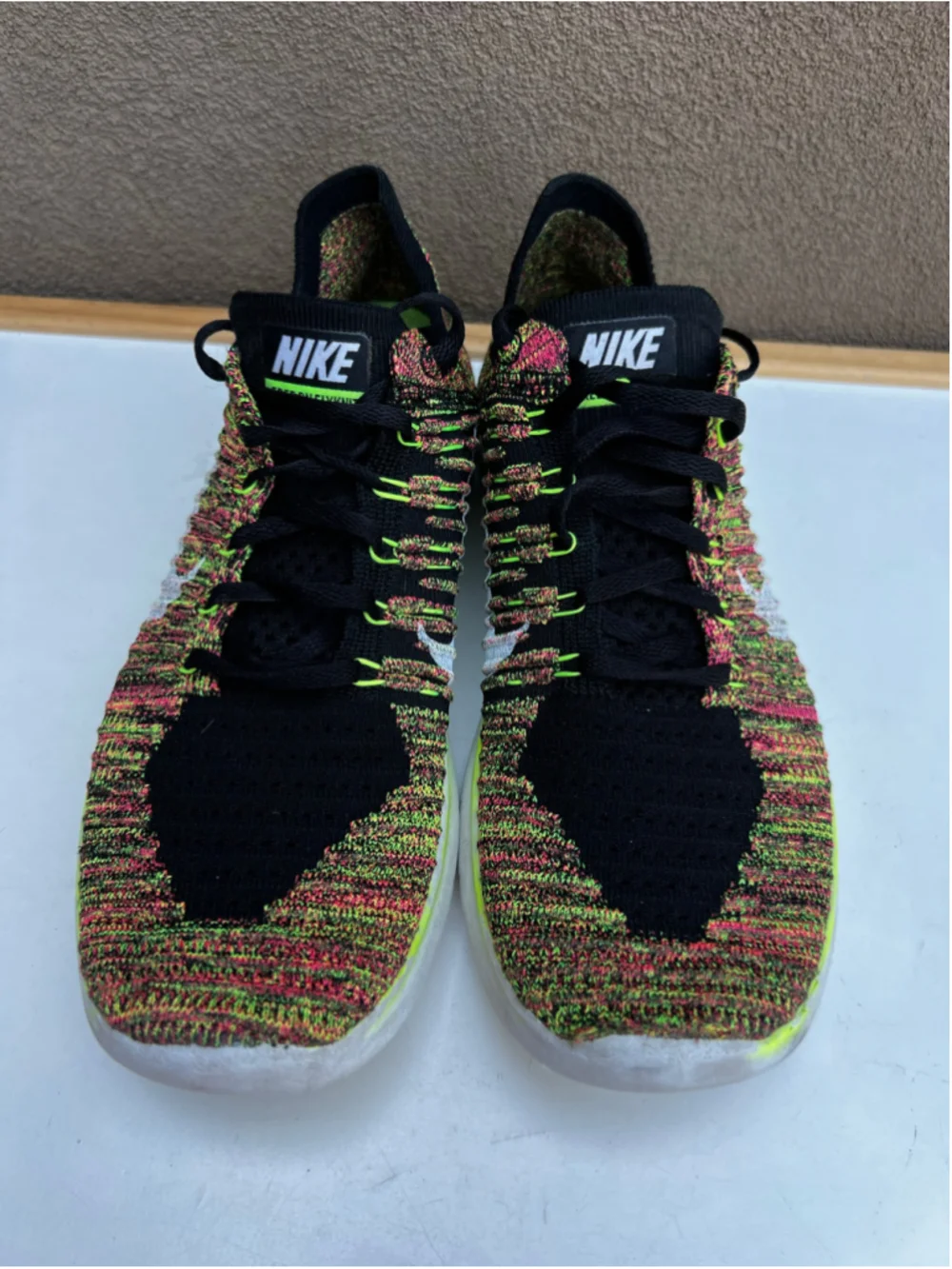Nike Free RN Flyknit Shoes Womens 9.5 Yellow Multicolor Running Lace Up - Picture 2 of 13